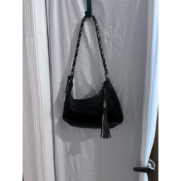 Brighton Barbados Zip Top Hobo Purse Black Pebble Leather Shoulder Bag - Picture 1 of 13